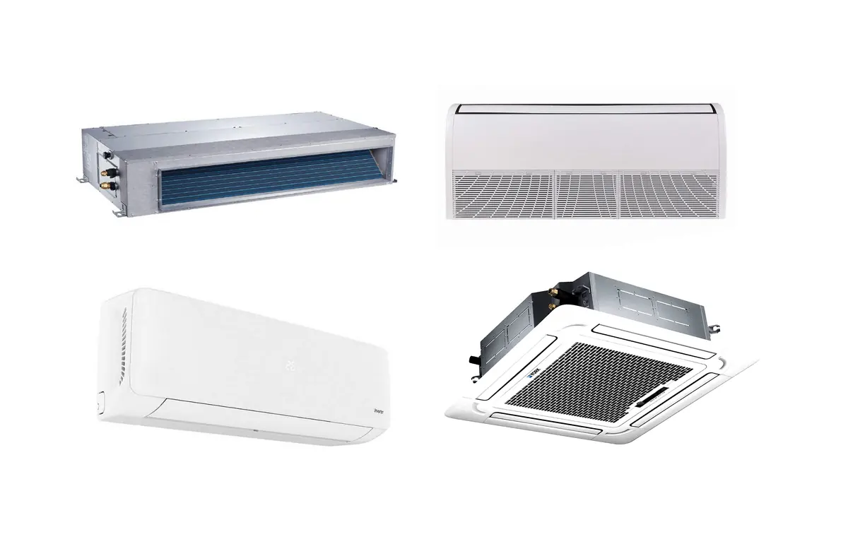Equipos de aire acondicionado de pared, de piso techo, tipo cassette y de ductos